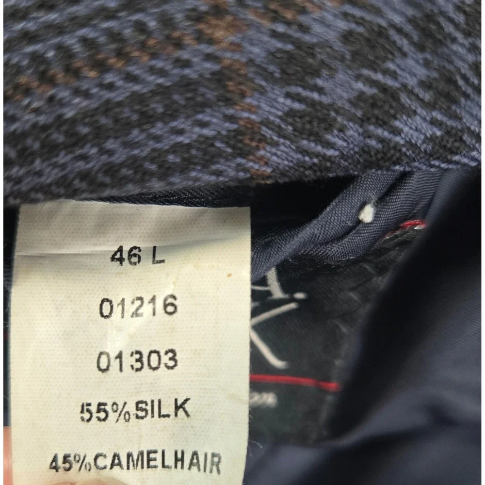 Jos A Bank Mens Plaid Blazer Sport Coat Blue Camel Hair Silk‎ Blend Two 46L